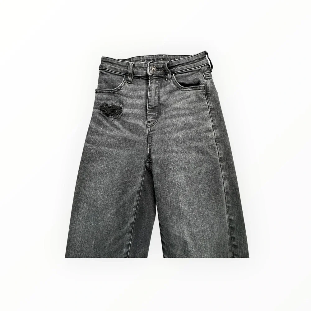 American Eagle Jegging Crop Womens 0 Black Next Level Stretch Distressed Raw Hem